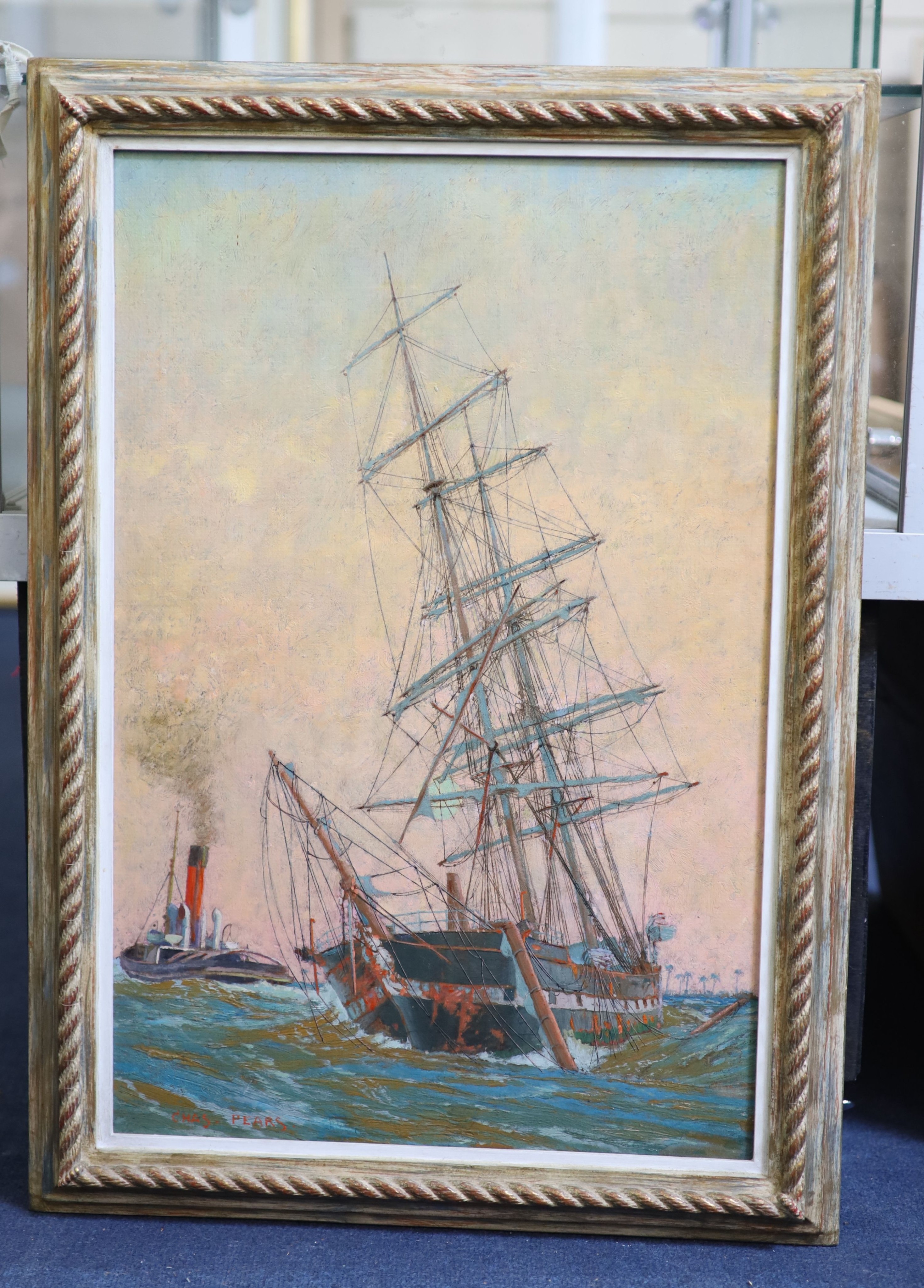 Charles Pears (1873-1958), Salvaging the wreck, Oil on canvas, 57 x 38cm.